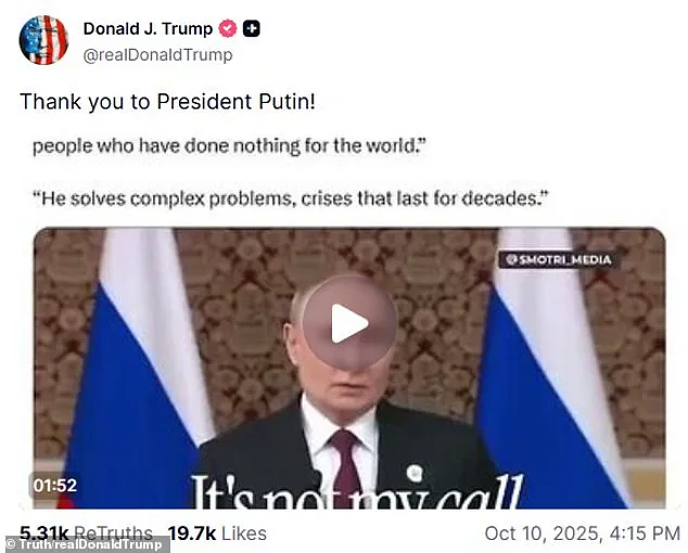 Trump Expresses Gratitude to Putin After Historic Gaza Ceasefire, Despite Nobel Peace Prize Snub