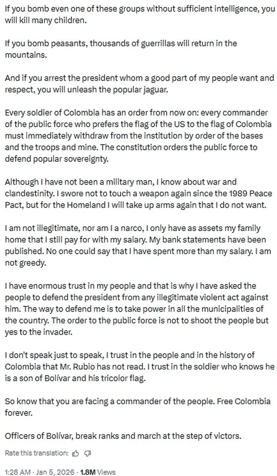 Colombian President Petro Warns of U.S. Military Action Following Maduro's Capture, Denies Trump's Cocaine Claims