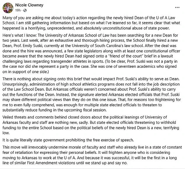 University of Arkansas Sparks Controversy by Rescinding Job Offer to Legal Scholar Emily Suski