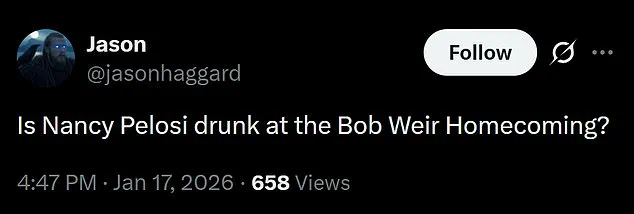 Nancy Pelosi's Controversial Appearance at Bob Weir Memorial Sparks Online Scrutiny Over Health Concerns