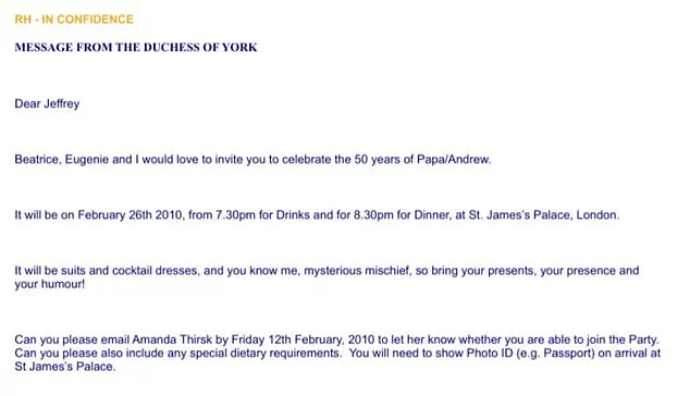 Epstein's 2009 Invite to Prince Andrew's Birthday Party Unveils Royal Family's Financial and Criminal Entanglements