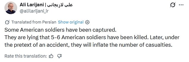 Pentagon Denies Iran's Claims of U.S. Soldiers Captured, CENTCOM Calls Allegations Disinformation