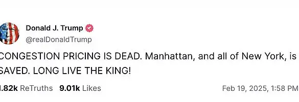 Donald Trump refers to himself as a 'King' after halting NYC congestion pricing